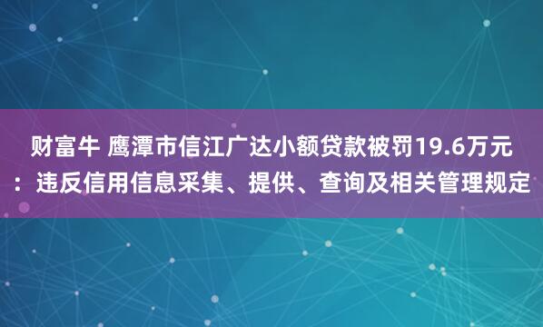 财富牛 鹰潭市信江广达小额贷款被罚19.6万元：违反信用信息采集、提供、查询及相关管理规定